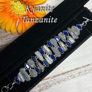 Rough Kyanite & Tanzanite Bracelet Handmade Stone Gemstone 925 Silver Ethnic New